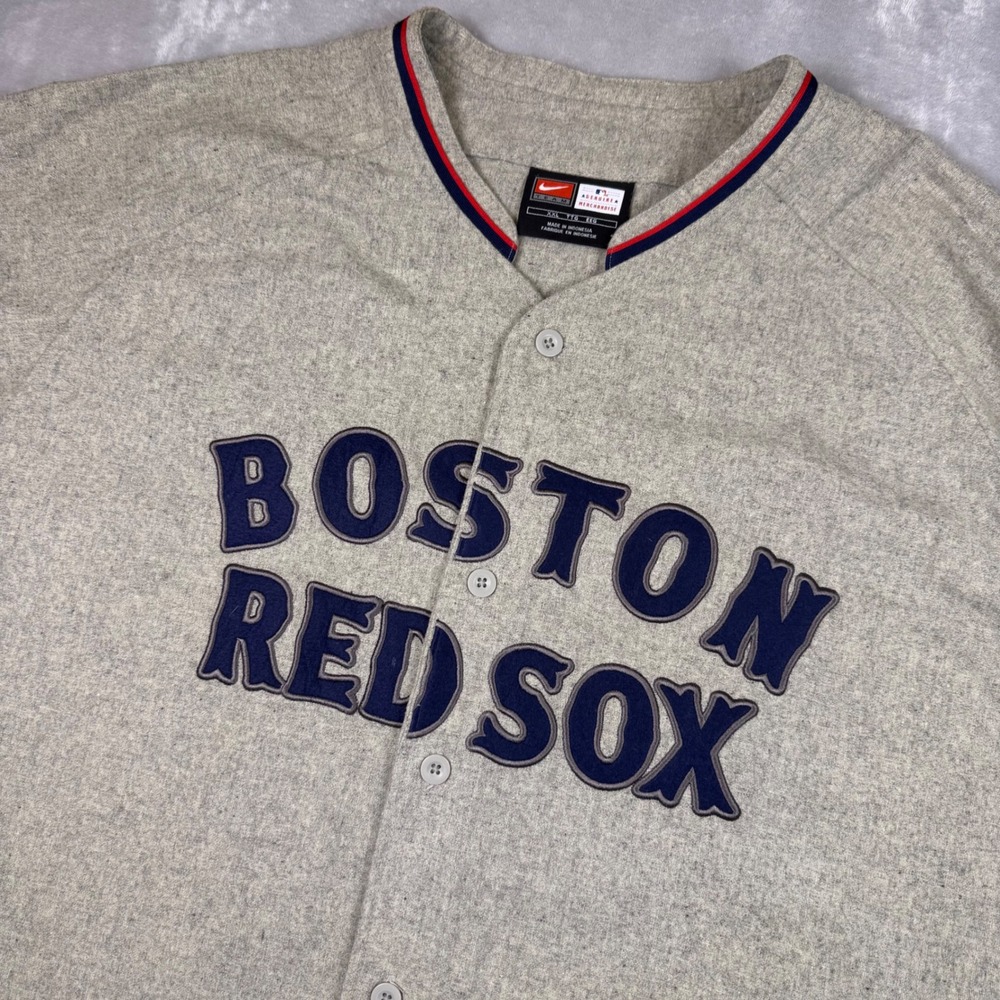 Nike Team Boston Red Sox VTG Baseball‎ Jersey XXL Gray Wool Blend MLB Button Up